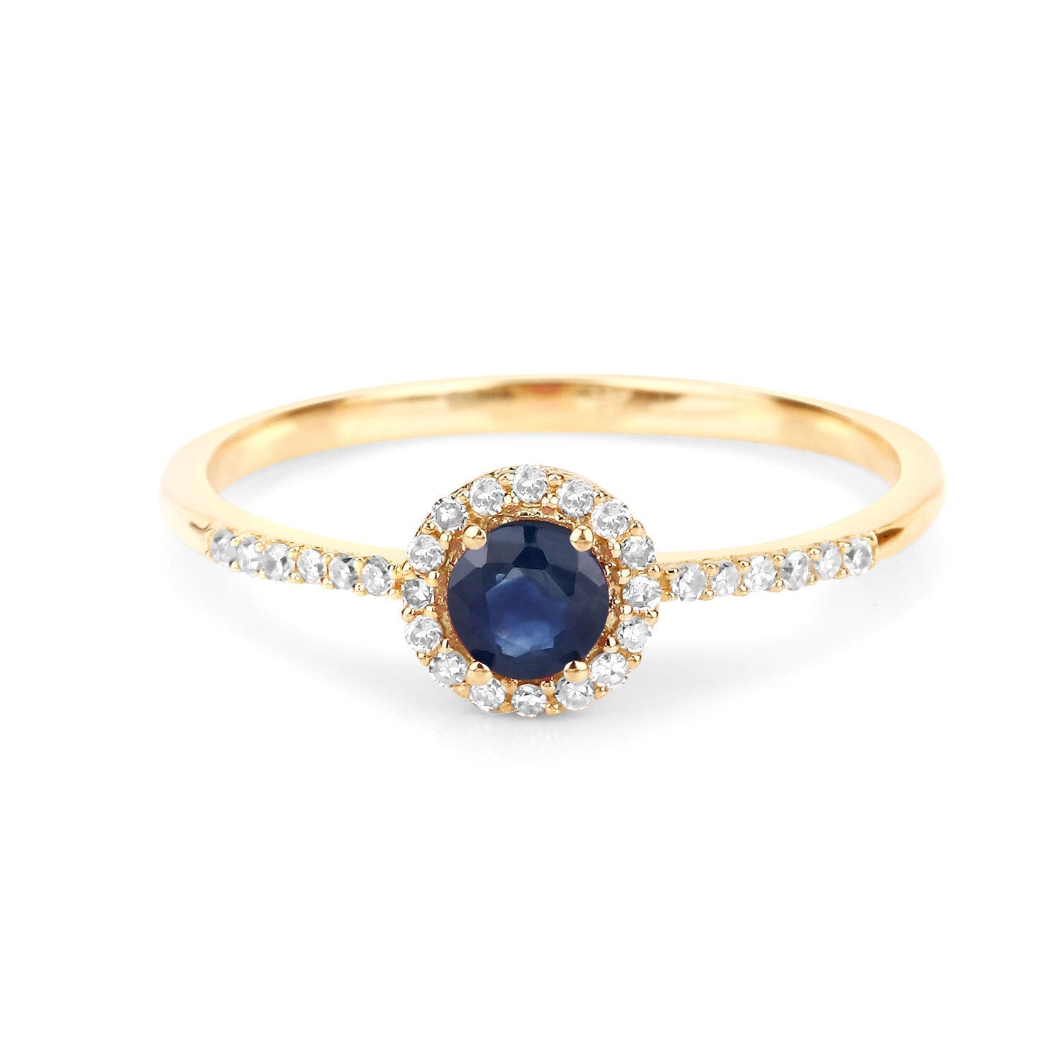 0.38 Carat Genuine Blue Sapphire and White Diamond 14K Yellow Gold Ring Bids.com