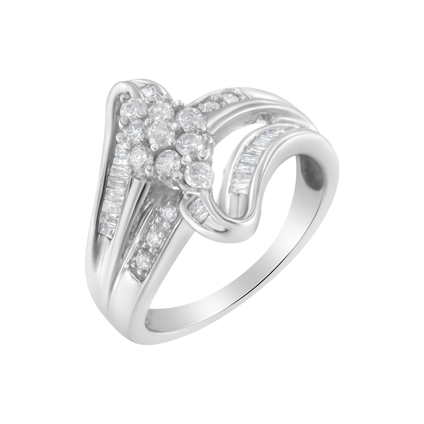 10K White Gold 1/2 cttw Diamond Cluster Ring (H-I Clarity, I2-I3 Color) - Size 6 Bids.com