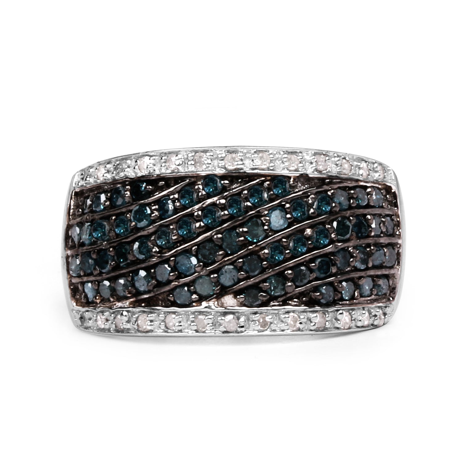 0.80 Carat Genuine Blue Diamond and White Diamond .925 Sterling Silver Ring Bids.com