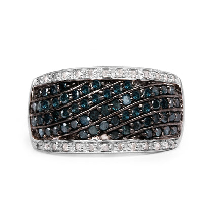 0.80 Carat Genuine Blue Diamond and White Diamond .925 Sterling Silver Ring Bids.com