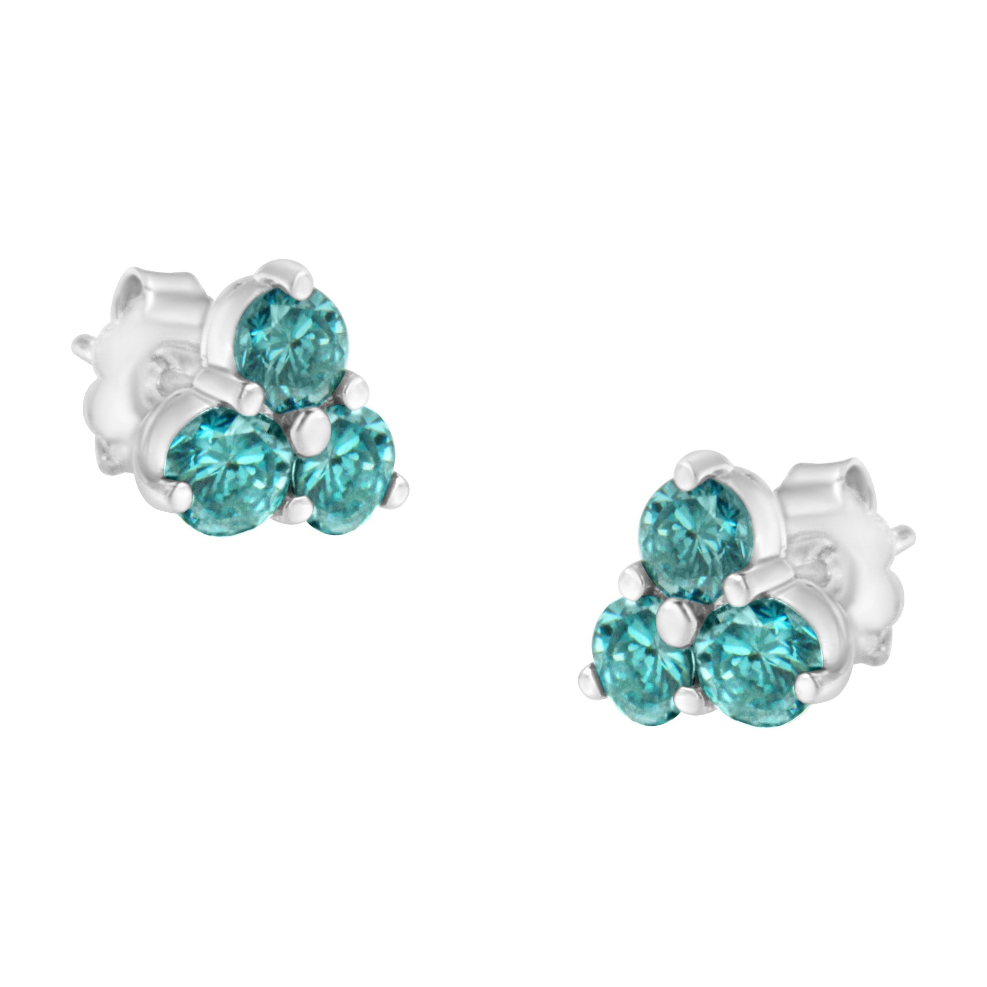 14KT White Gold Treated Blue Diamond Trio Stud Earrings (1 1/3 cttw, Blue) Bids.com
