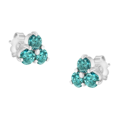 14KT White Gold Treated Blue Diamond Trio Stud Earrings (1 1/3 cttw, Blue) Bids.com