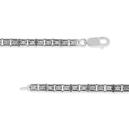 .925 Sterling Silver 1.0 Cttw Diamond Square Hybrid Link 7" Tennis Bracelet (I-J Color, I2-I3 Clarity) Bids.com
