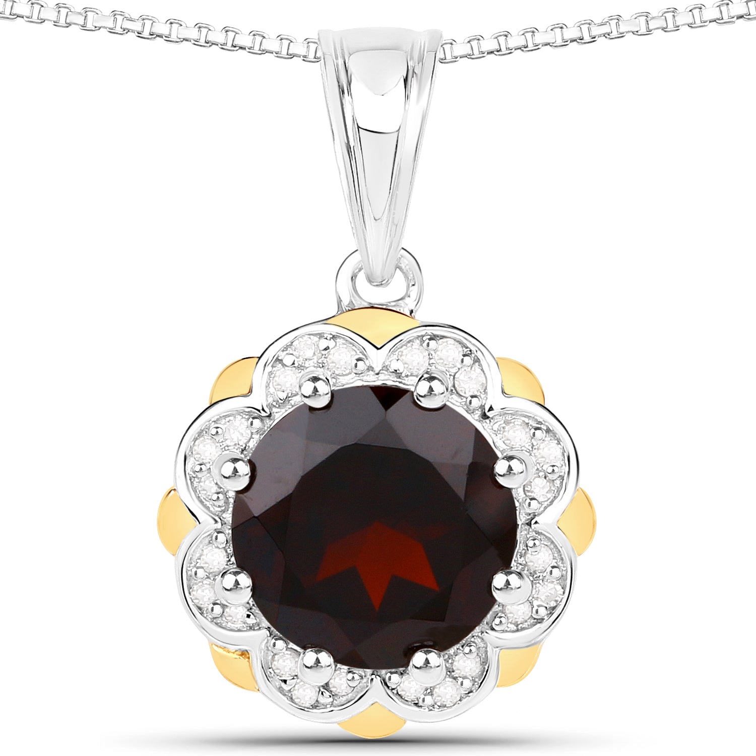 2.32 Carat Genuine Garnet and White Diamond 14K Yellow Gold with .925 Sterling Silver Pendant Bids.com