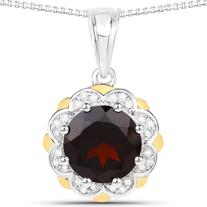 2.32 Carat Genuine Garnet and White Diamond 14K Yellow Gold with .925 Sterling Silver Pendant Bids.com