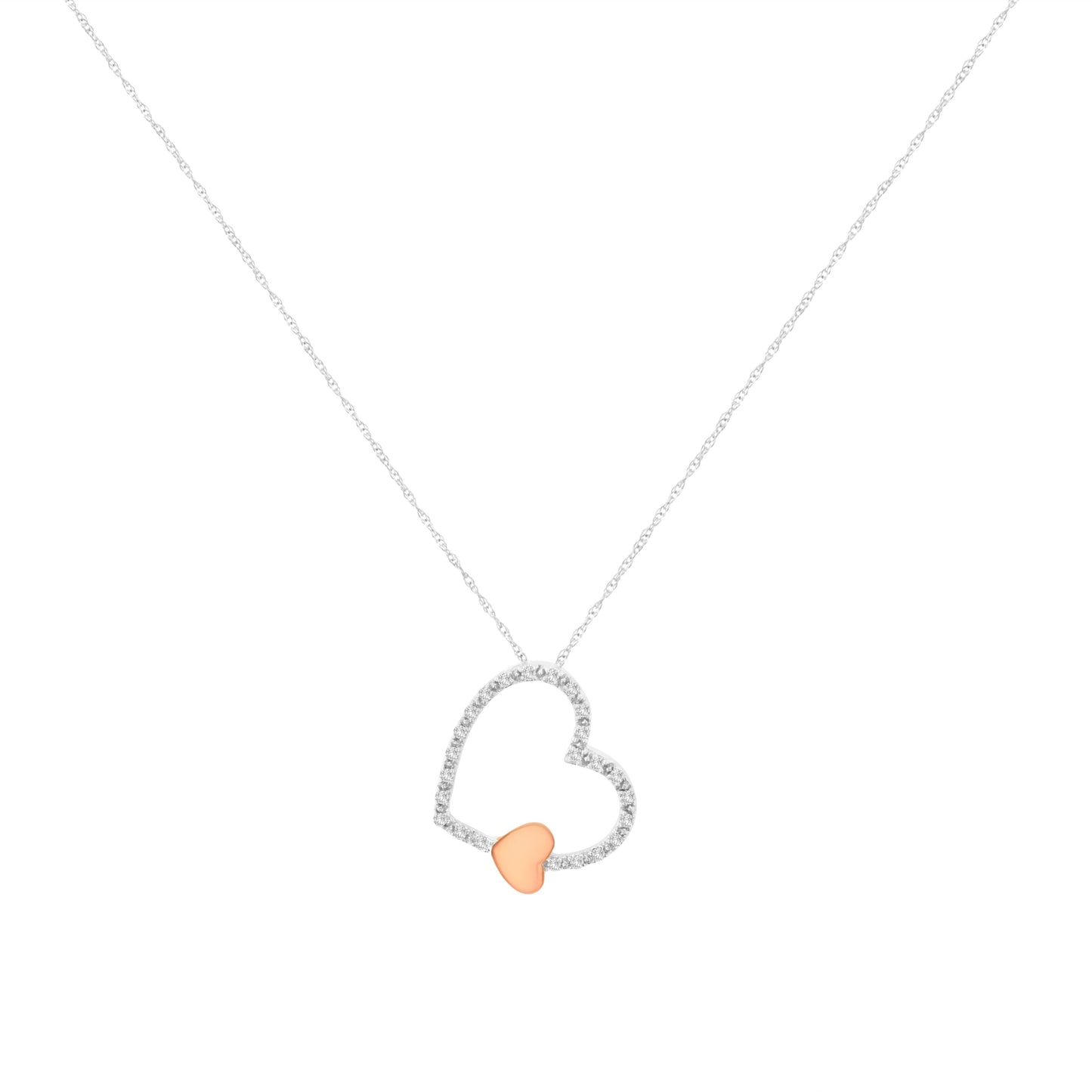 10KT Two Tone Gold 1/6 cttw Diamond Floating Heart Pendant Necklace (K-L, I1-I2) Bids.com