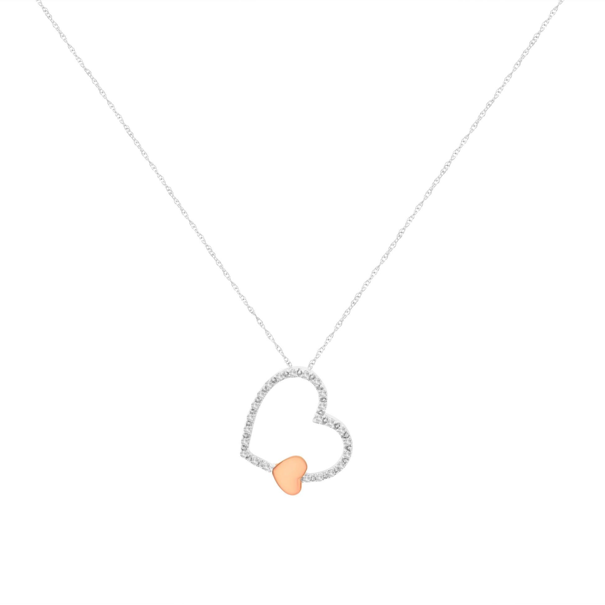 10KT Two Tone Gold 1/6 cttw Diamond Floating Heart Pendant Necklace (K-L, I1-I2) Bids.com