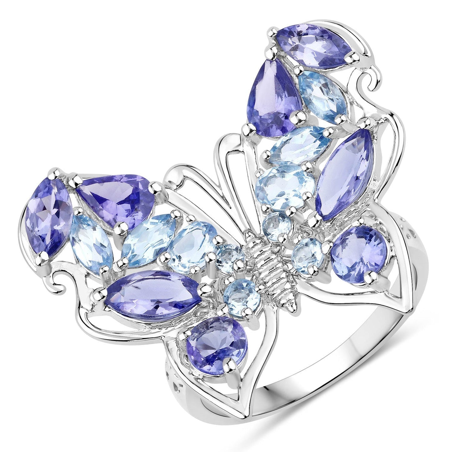 3.60 Carat Genuine Tanzanite and Swiss Blue Topaz .925 Sterling Silver Ring Bids.com