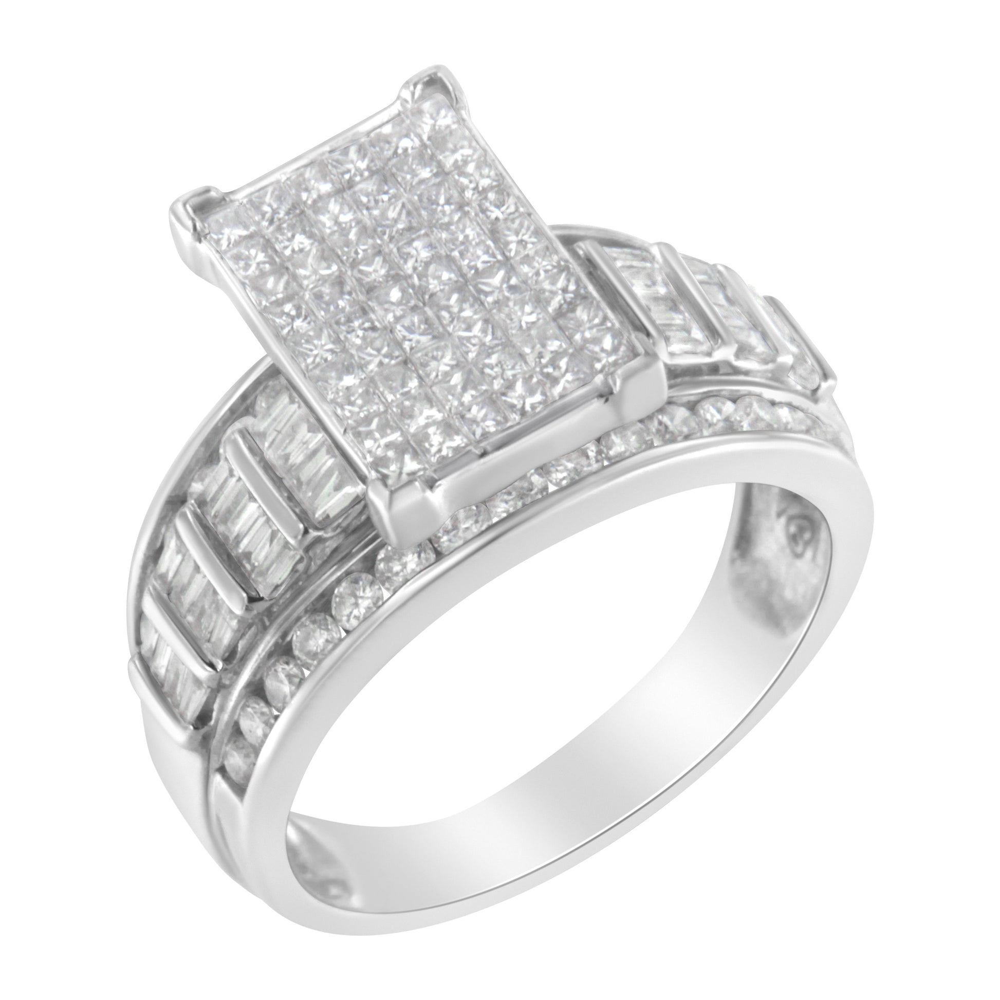 14K White Gold 2.0 Cttw Mixed-Cut Diamond Rectangle Invisible-Set Composite Cluster Ring with Bar- and Channel-Set Band (H-I Color, SI2-I1 Clarity) - Size 5 Bids.com