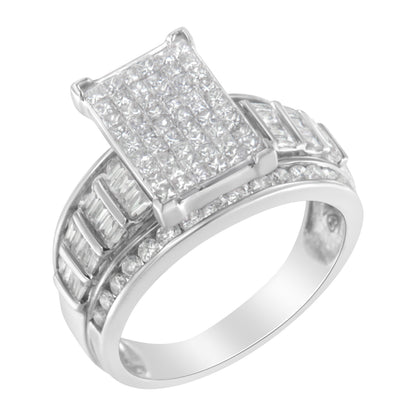 14K White Gold 2.0 Cttw Mixed-Cut Diamond Rectangle Invisible-Set Composite Cluster Ring with Bar- and Channel-Set Band (H-I Color, SI2-I1 Clarity) - Size 5 Bids.com