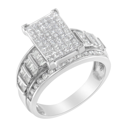 14K White Gold 2.0 Cttw Mixed-Cut Diamond Rectangle Invisible-Set Composite Cluster Ring with Bar- and Channel-Set Band (H-I Color, SI2-I1 Clarity) - Size 5 Bids.com