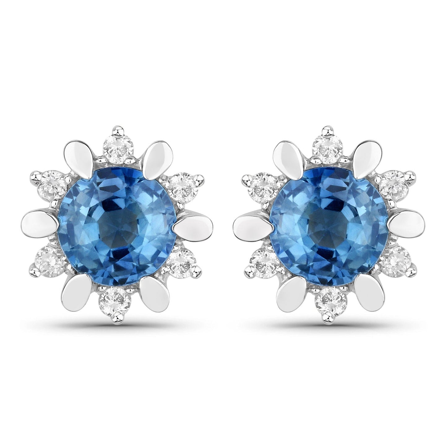 1.87 Carat Genuine Blue Sapphire and White Diamond 14K White Gold Earrings Bids.com