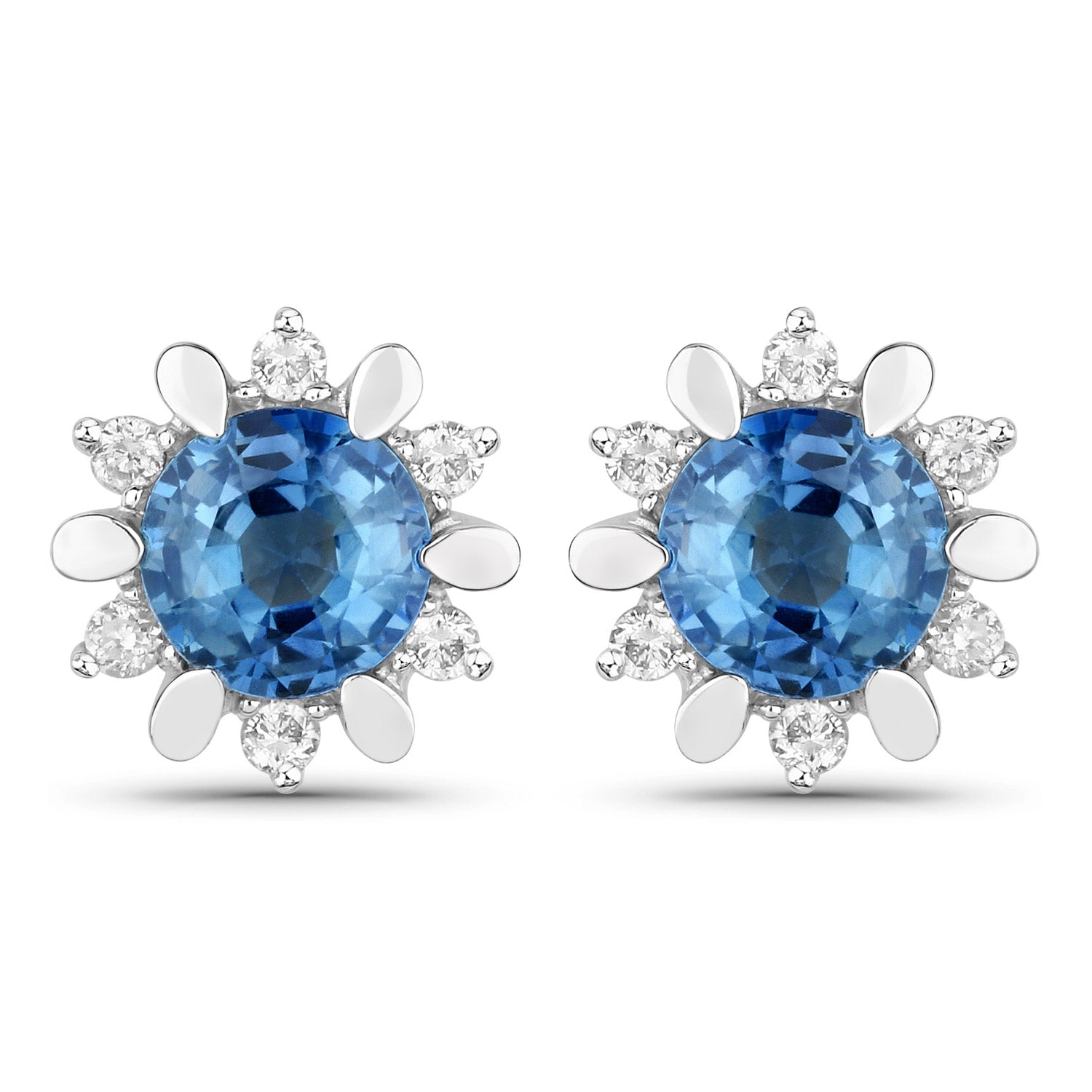 1.87 Carat Genuine Blue Sapphire and White Diamond 14K White Gold Earrings Bids.com
