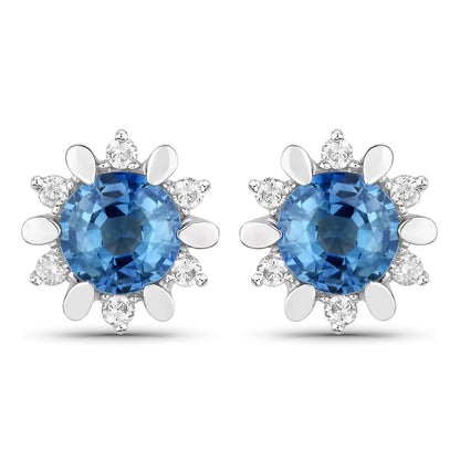 1.87 Carat Genuine Blue Sapphire and White Diamond 14K White Gold Earrings Bids.com