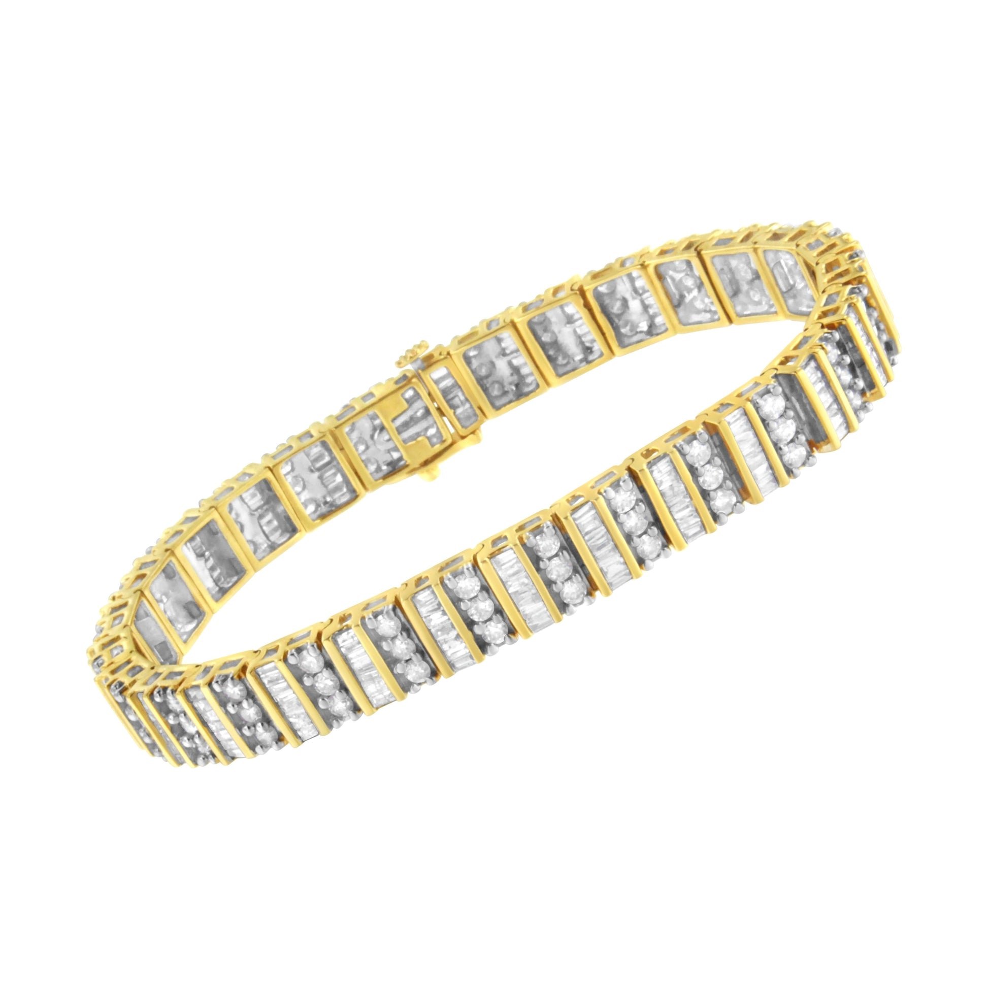 14K Yellow Gold 5.50 Cttw Round and Baguette Diamond Link Bracelet Bids.com