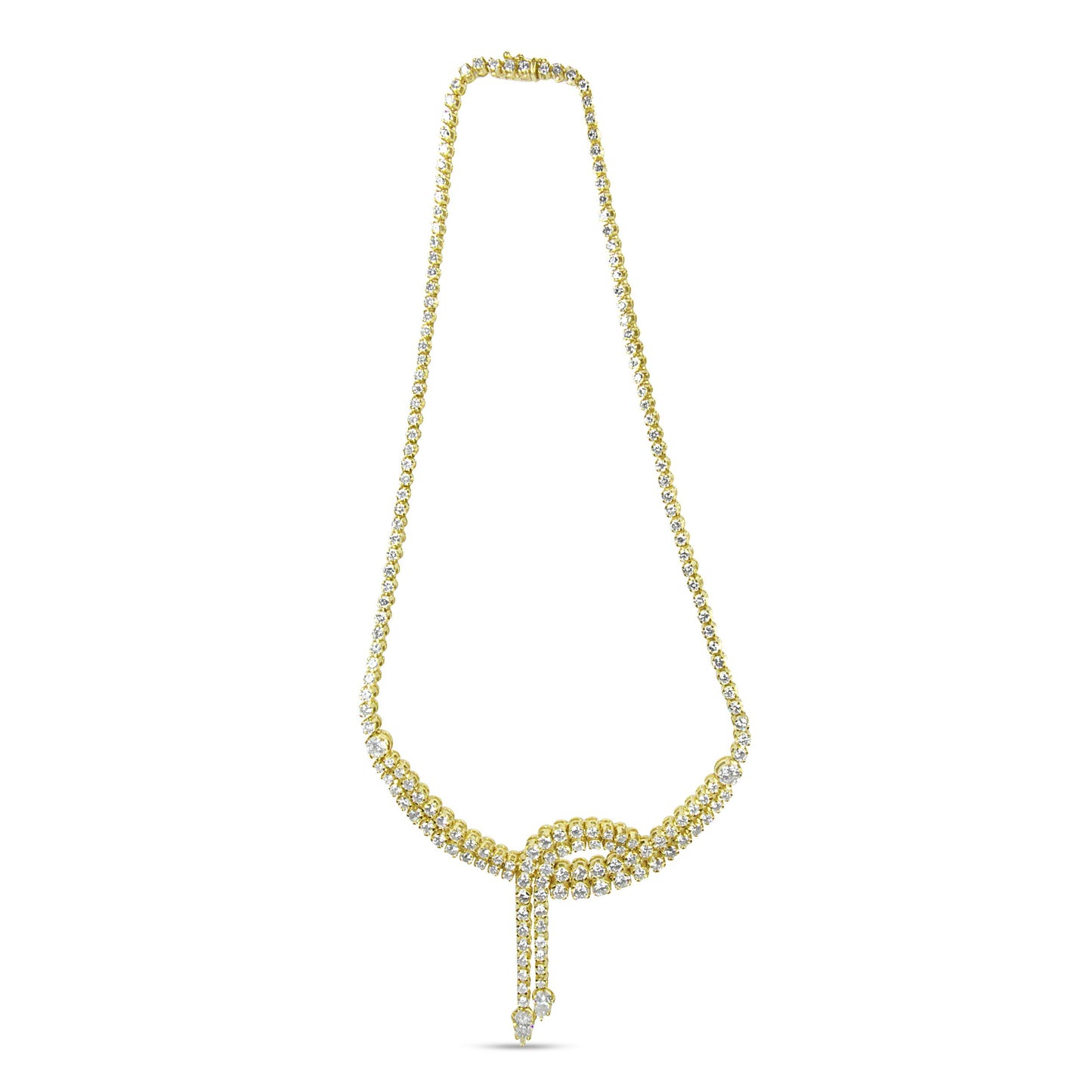 14k Yellow Gold 17.0 Cttw Diamond Double Row Lariat 18" Inch Tennis Necklace with Pear Shape Diamond Drop Tips (I-J Color, VS2-SI1 Clarity) Bids.com