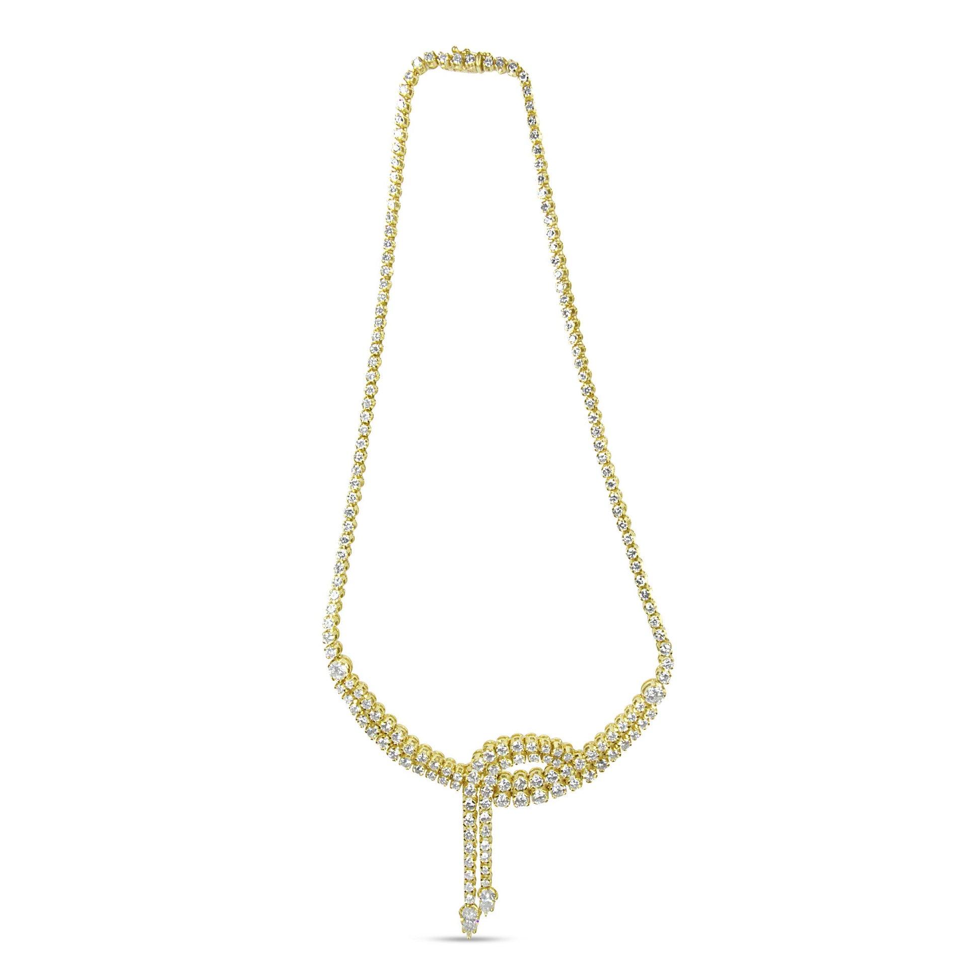 14k Yellow Gold 17.0 Cttw Diamond Double Row Lariat 18" Inch Tennis Necklace with Pear Shape Diamond Drop Tips (I-J Color, VS2-SI1 Clarity) Bids.com