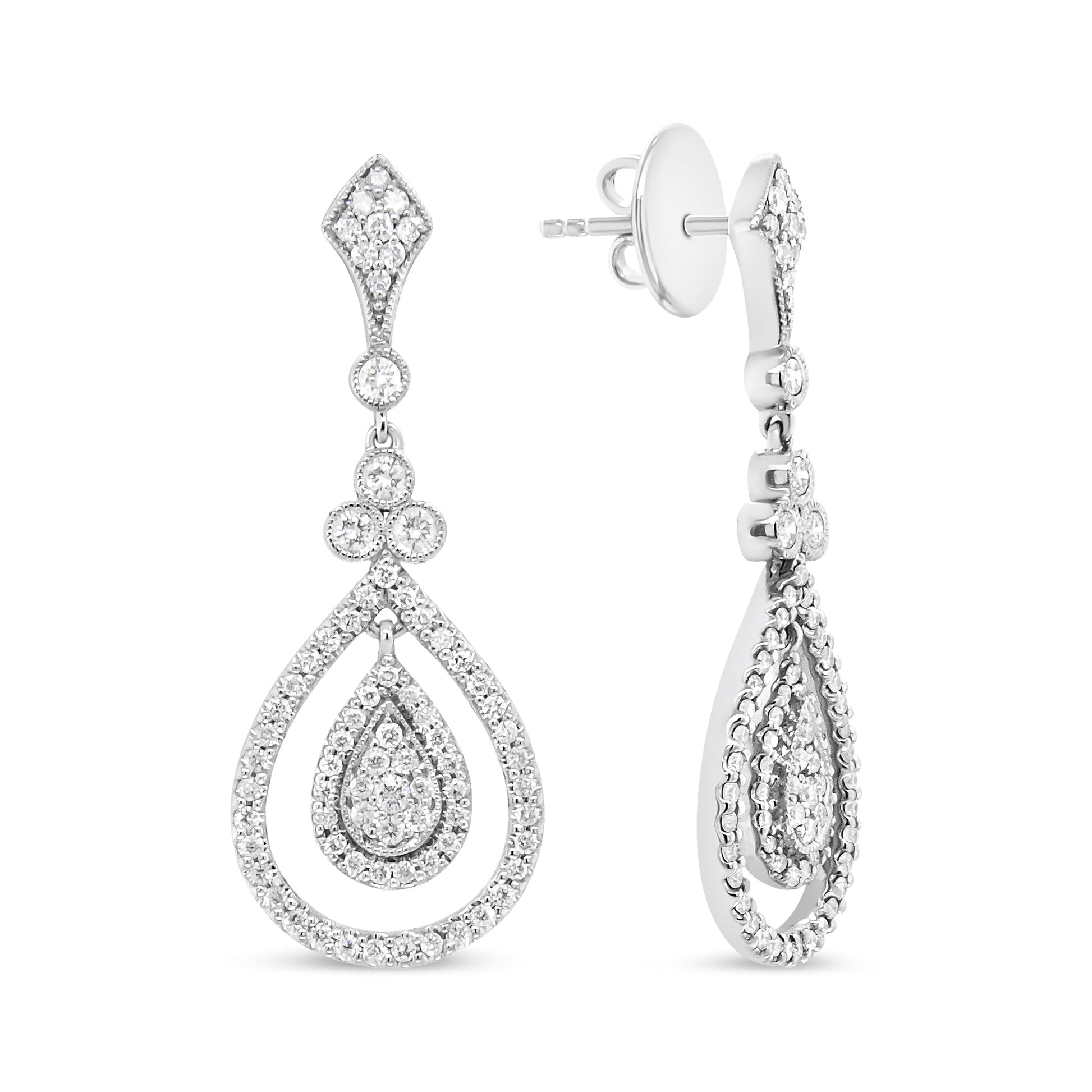 18K White Gold 1 1/4 Cttw Round Diamond Openwork Teardrop-Shaped Dangle Earrings (F-G Color, VS1-VS2 Clarity) Bids.com