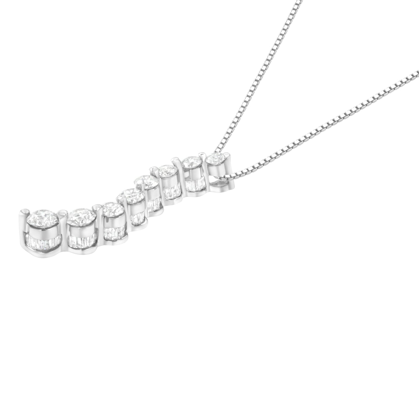 AGS Certified 14k White Gold 3.0 Cttw Baguette and Brilliant Round-Cut Diamond Journey 18" Pendant Necklace (K-L Color, I1-I2 Clarity) Bids.com