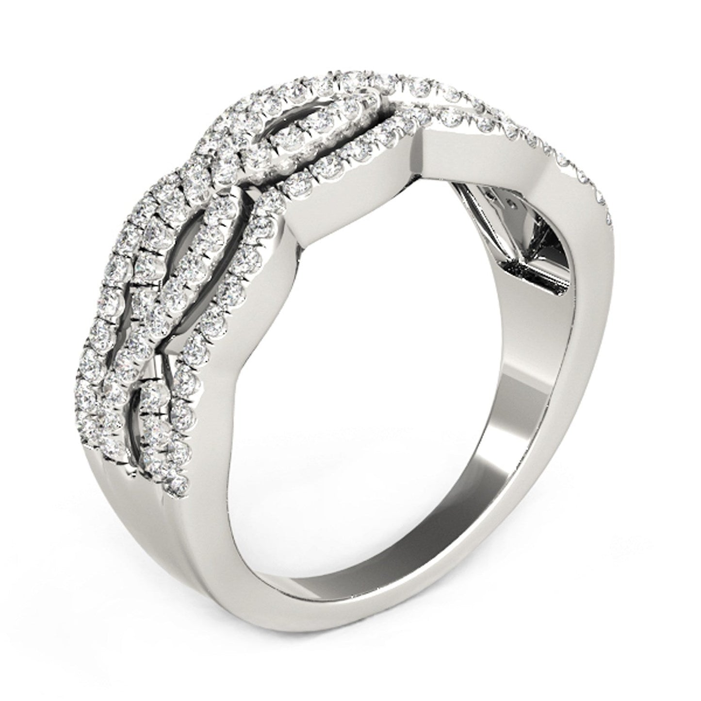 Diamond Studded Ring with Four Curves in 14k White Gold (5/8 cttw) Bids.com