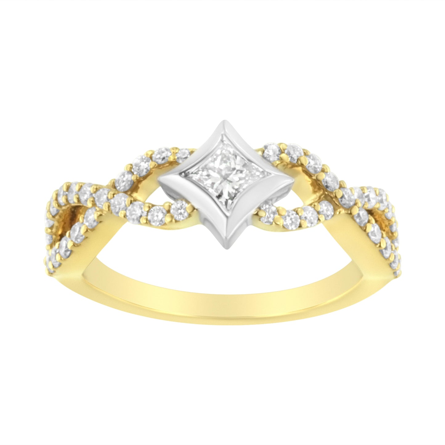 10K Two Tone Color 5/8 Cttw Diamond Kite and Twist Shank Ring (H-I Color,SI2-I1 Clarity) Bids.com