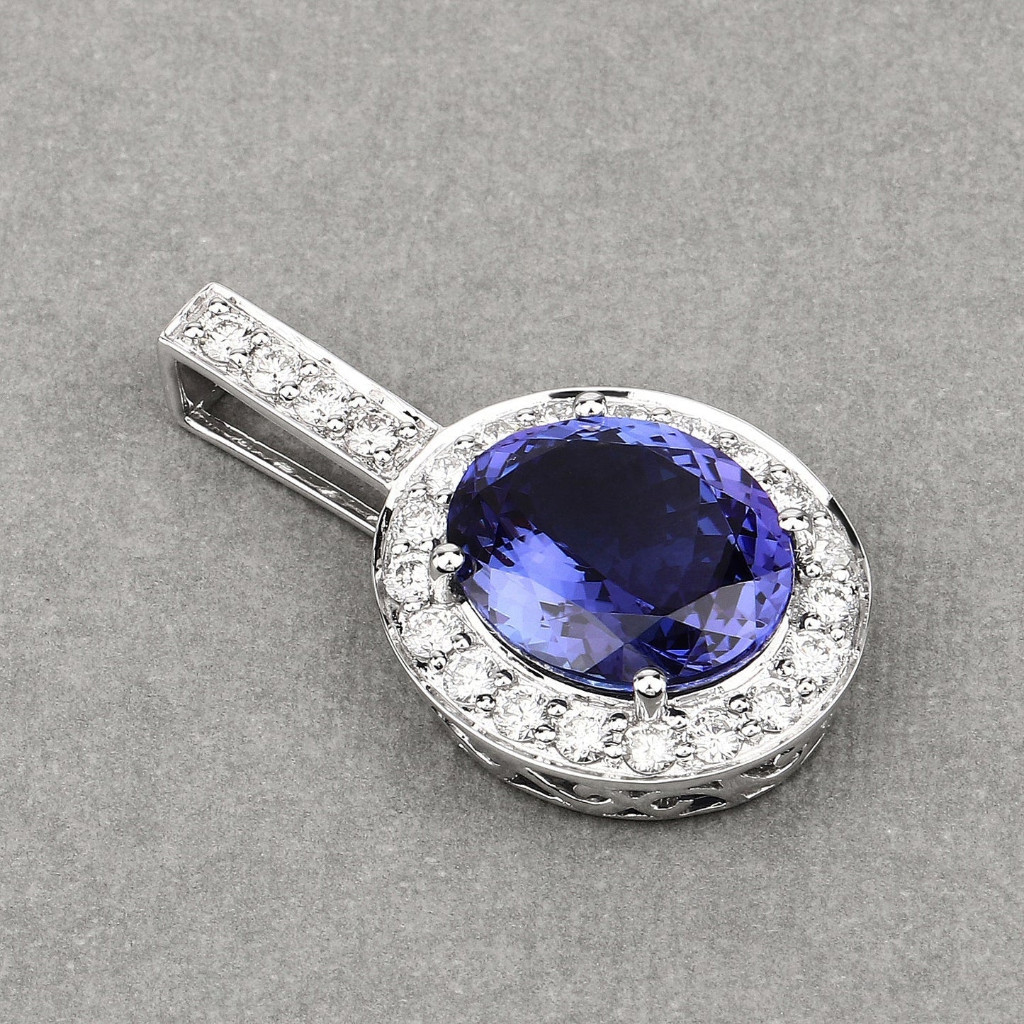 10.15 Carat Genuine Tanzanite and White Diamond 18K White Gold Pendant Bids.com