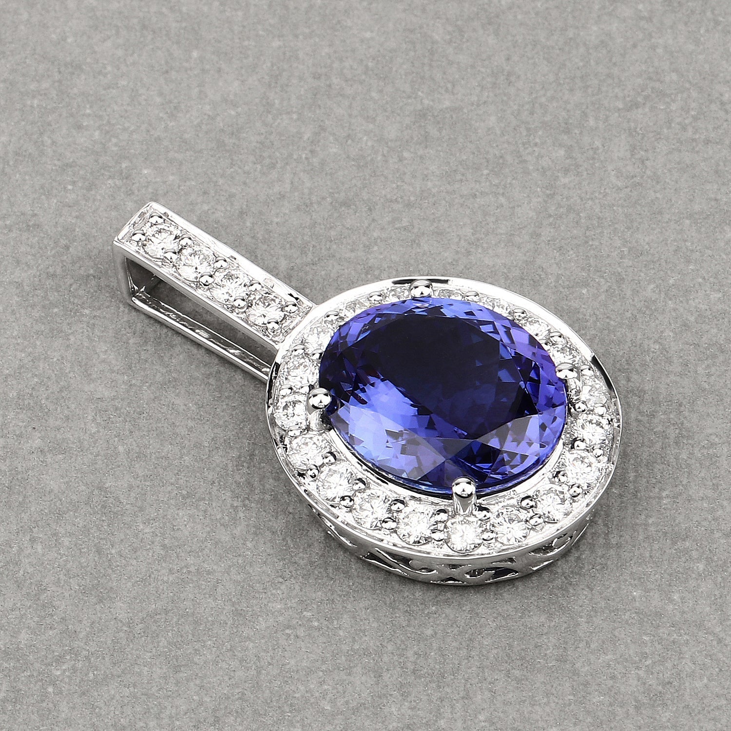 10.15 Carat Genuine Tanzanite and White Diamond 18K White Gold Pendant Bids.com