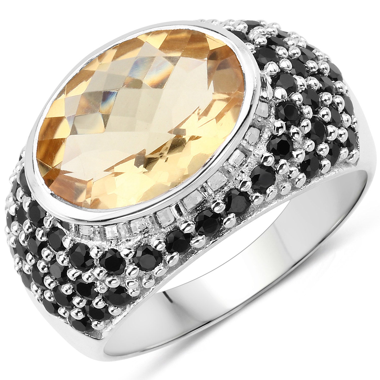 6.76 Carat Genuine Citrine and Black Spinel .925 Sterling Silver Ring Bids.com