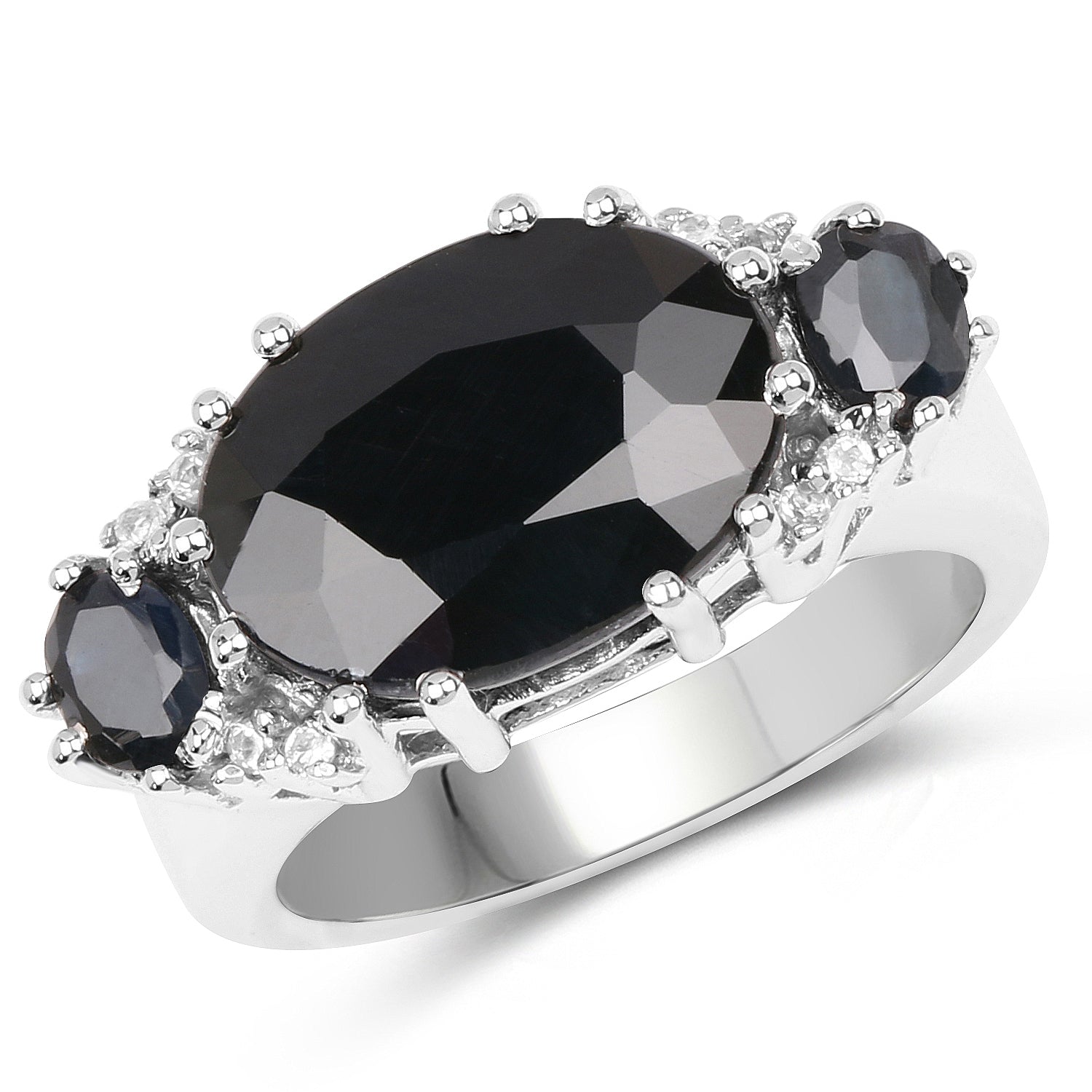 8.62 Carat Genuine Black Sapphire & White Topaz .925 Sterling Silver Ring Bids.com
