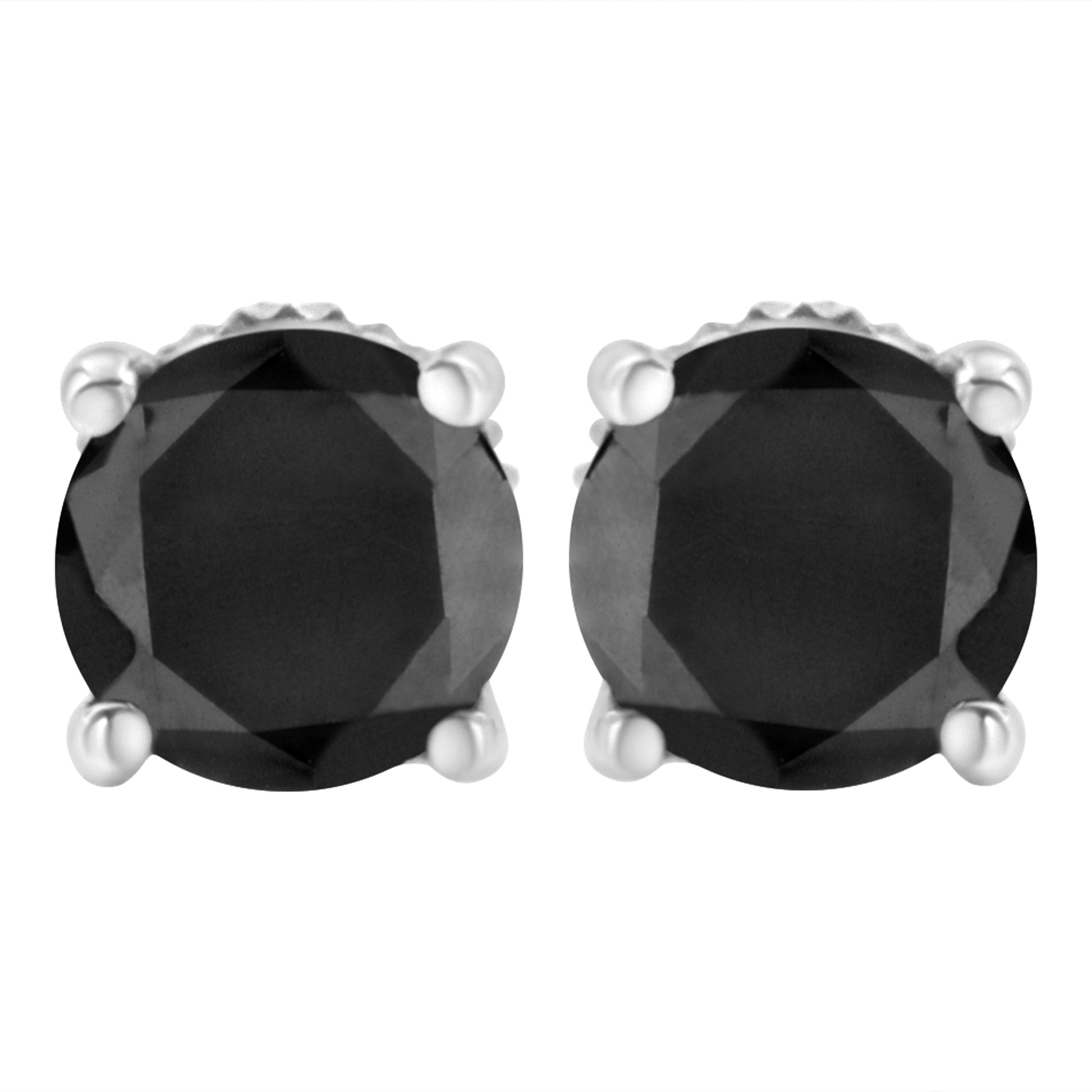 14K White Gold 2.00 Cttw Round Brilliant-Cut Black Diamond Classic 4-Prong Stud Earrings with Screw Backs (Fancy Color-Enhanced, I2-I3 Clarity) Bids.com