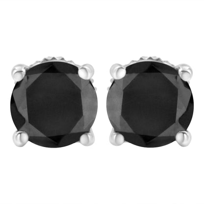 14K White Gold 2.00 Cttw Round Brilliant-Cut Black Diamond Classic 4-Prong Stud Earrings with Screw Backs (Fancy Color-Enhanced, I2-I3 Clarity) Bids.com