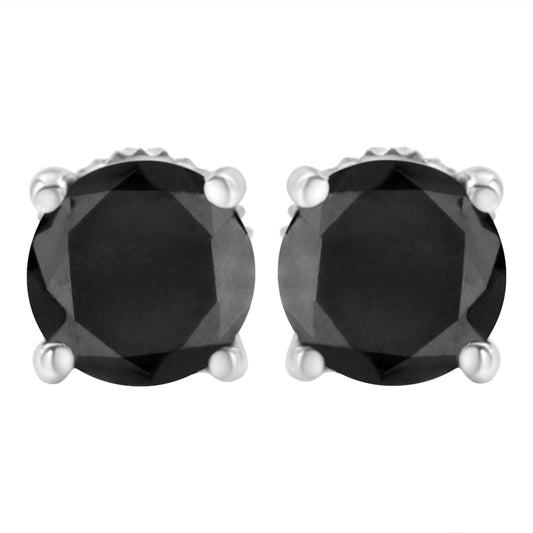 14K White Gold 2.00 Cttw Round Brilliant-Cut Black Diamond Classic 4-Prong Stud Earrings with Screw Backs (Fancy Color-Enhanced, I2-I3 Clarity) Bids.com