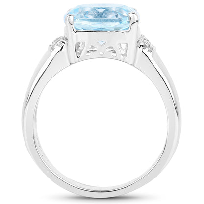 4.58 Carat Genuine Blue Topaz and White Topaz .925 Sterling Silver Ring Bids.com