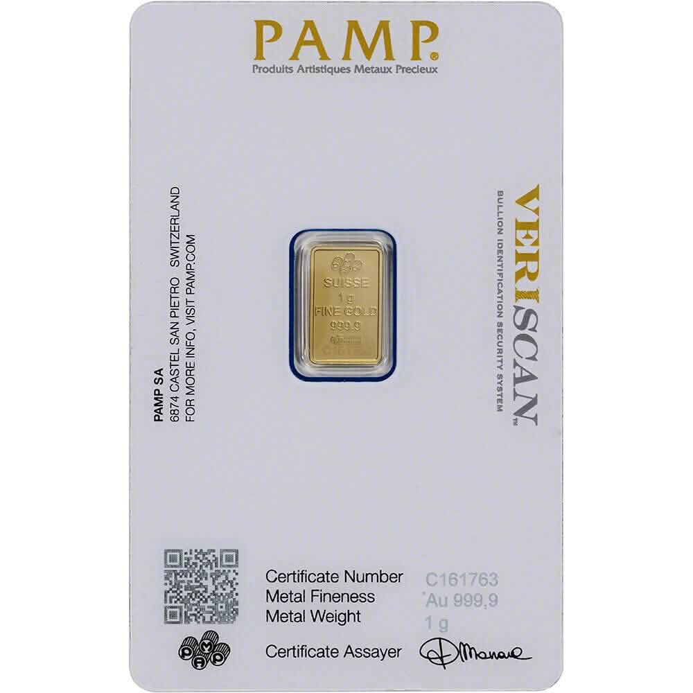 1 Gram Gold Bar PAMP Suisse Fortuna 999.9 Fine in Sealed Assay DailySale