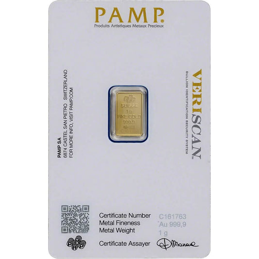 1 Gram Gold Bar PAMP Suisse Fortuna 999.9 Fine in Sealed Assay DailySale