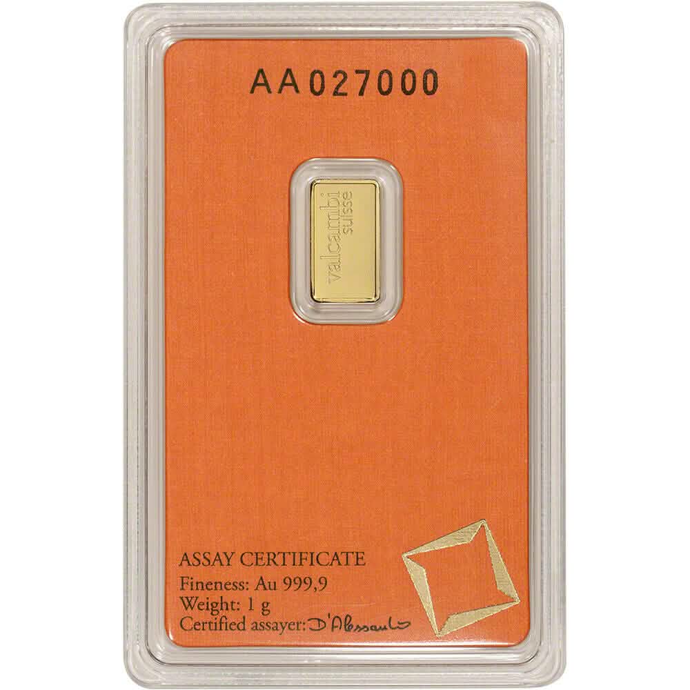 1 Gram Gold Bar - Valcambi Suisse - 999.9 Fine in Sealed Assay DailySale