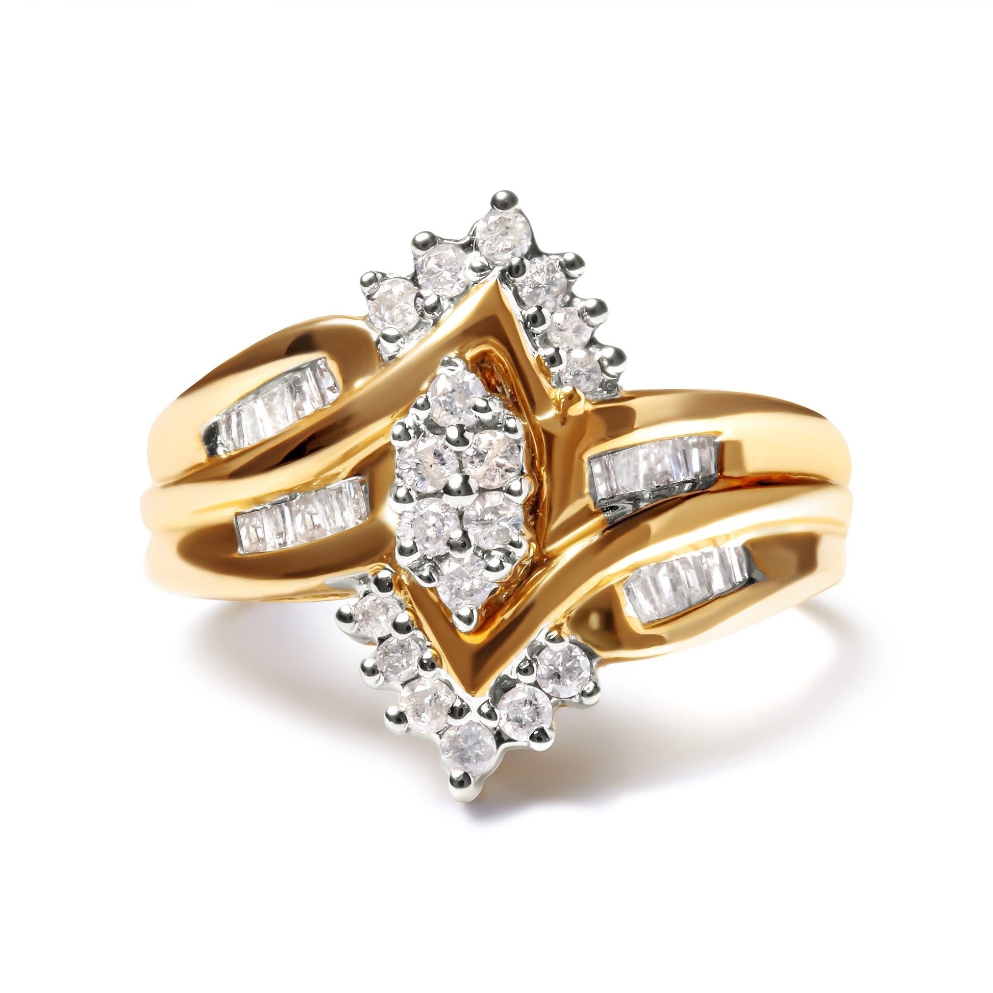 10K Two-Toned 1/2 Cttw Round And Baguette-Cut Composite Pear Head Diamond Ring (H-I Color, I2-I3 Clarity) - Ring Size 7 Bids.com