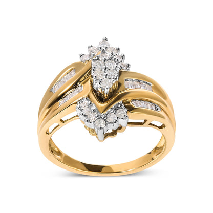 10K Two-Toned 1/2 Cttw Round And Baguette-Cut Composite Pear Head Diamond Ring (H-I Color, I2-I3 Clarity) - Ring Size 7 Bids.com