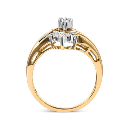 10K Two-Toned 1/2 Cttw Round And Baguette-Cut Composite Pear Head Diamond Ring (H-I Color, I2-I3 Clarity) - Ring Size 7 Bids.com