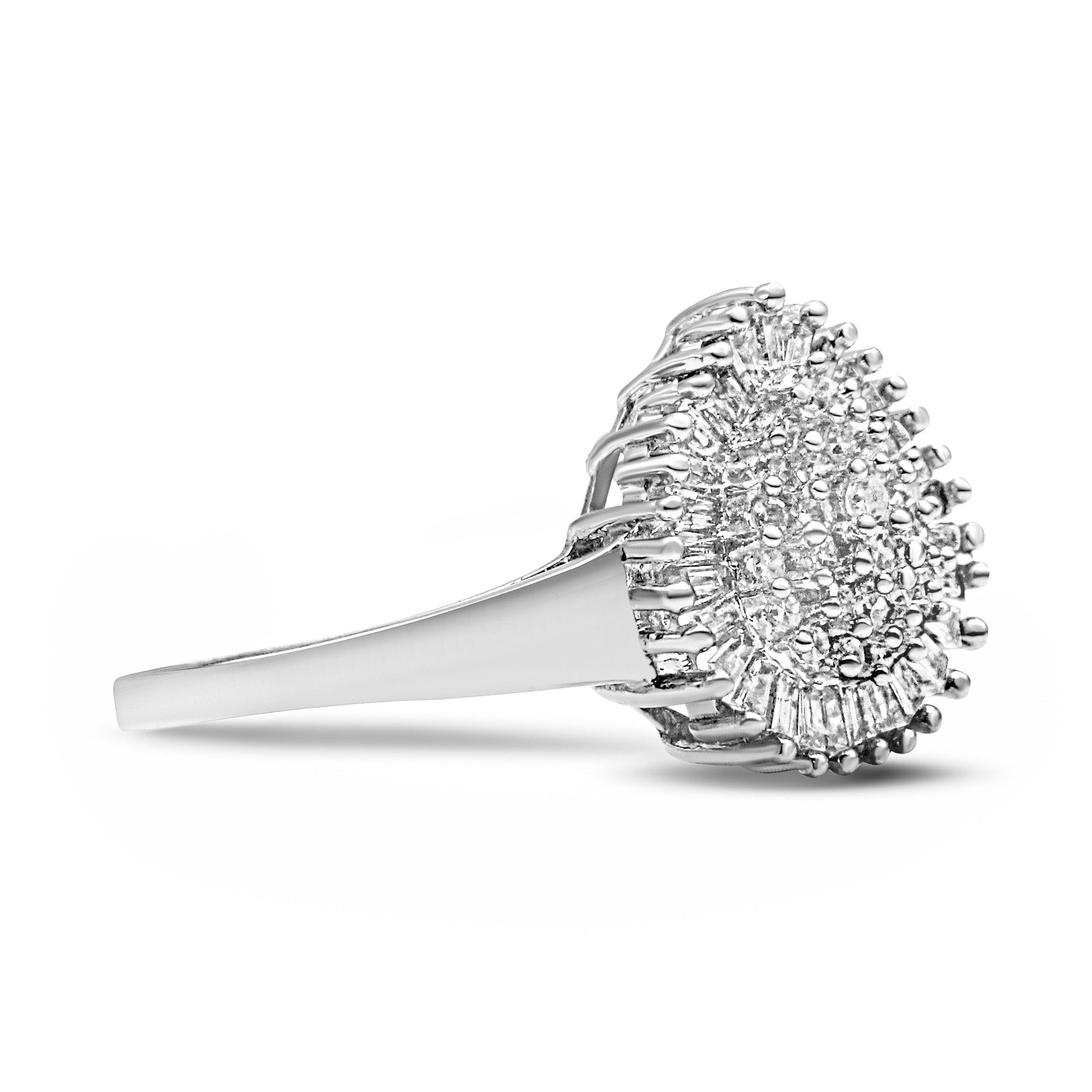 10K White Gold 1/2 Cttw Round & Baguette Cut Diamond Pear Shaped Domed PavÃ© Cluster with Halo Cocktail Ring (H-I Color, SI1-SI2 Clarity) - Size 5 Bids.com