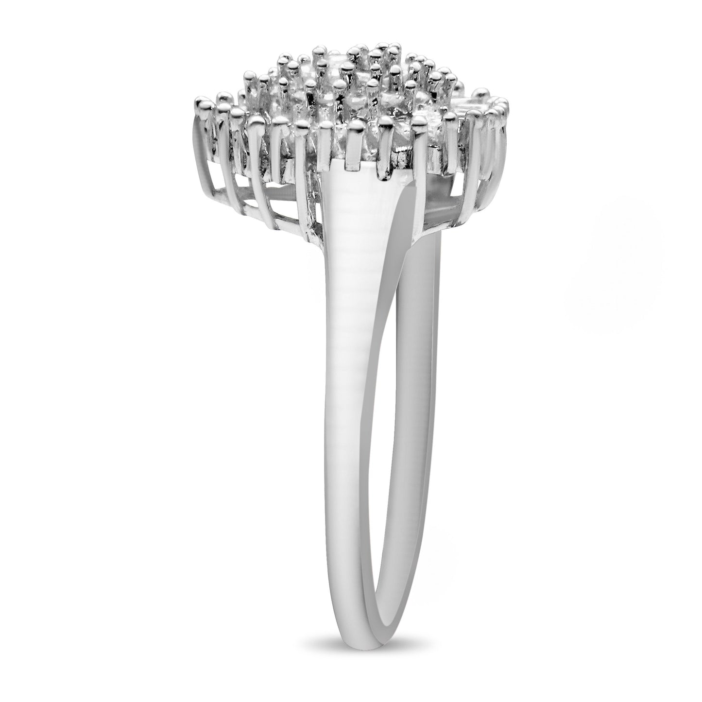 10K White Gold 1/2 Cttw Round & Baguette Cut Diamond Pear Shaped Domed PavÃ© Cluster with Halo Cocktail Ring (H-I Color, SI1-SI2 Clarity) - Size 5 Bids.com