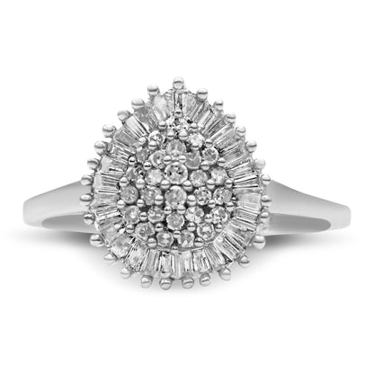 10K White Gold 1/2 Cttw Round & Baguette Cut Diamond Pear Shaped Domed PavÃ© Cluster with Halo Cocktail Ring (H-I Color, SI1-SI2 Clarity) - Size 5 Bids.com