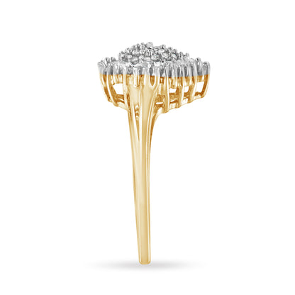 10K Yellow Gold 1/2 Cttw Round & Baguette Cut Diamond Pear Shaped Domed PavÃ© Cluster with Halo Cocktail Ring (J-K Color, I1-I2 Clarity) - Size 4-1/4 Bids.com