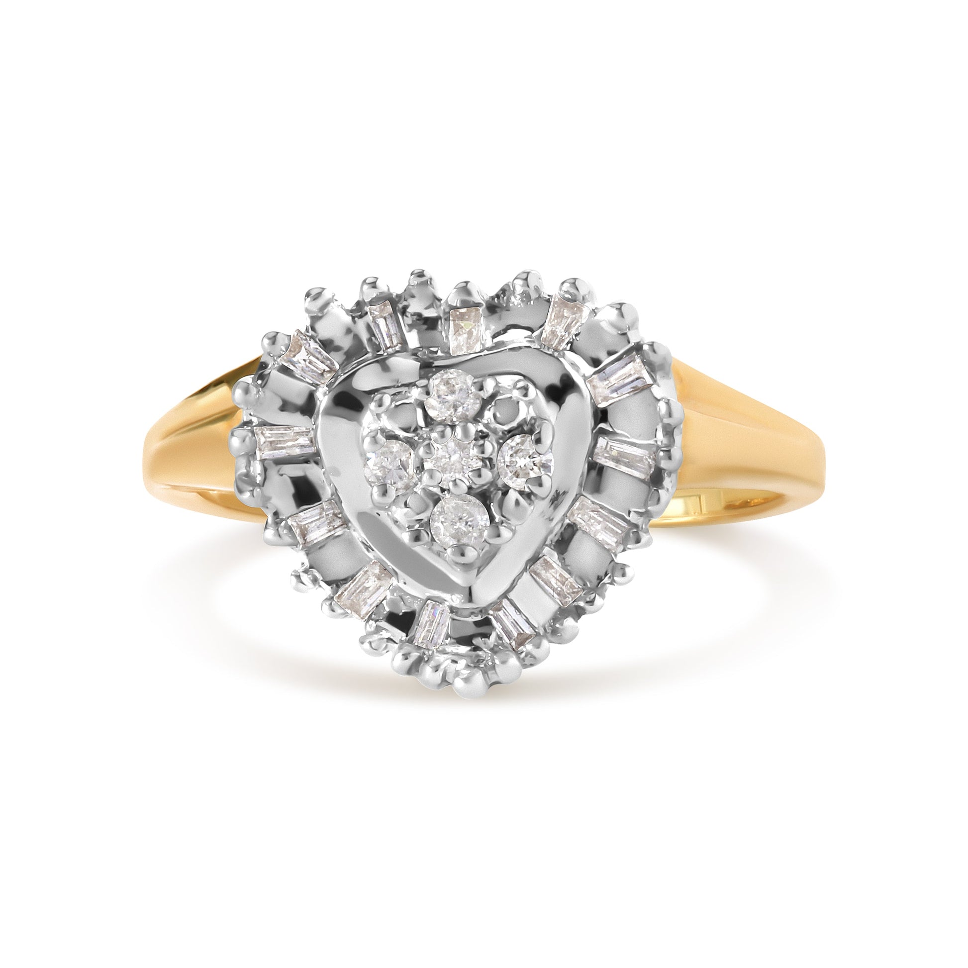 10K Yellow Gold 1/4 Cttw Round and Baguette cut Diamond Heart Shape Ballerina Ring (H-I Color, I1-I2 Clarity) - Ring Size 7 Bids.com