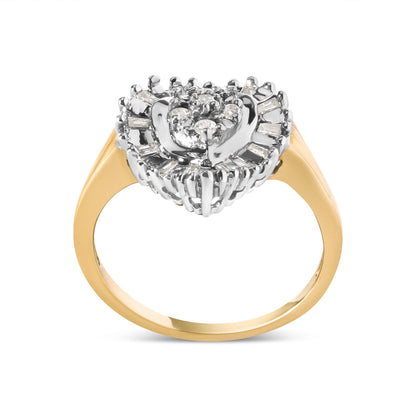 10K Yellow Gold 1/4 Cttw Round and Baguette cut Diamond Heart Shape Ballerina Ring (H-I Color, I1-I2 Clarity) - Ring Size 7 Bids.com