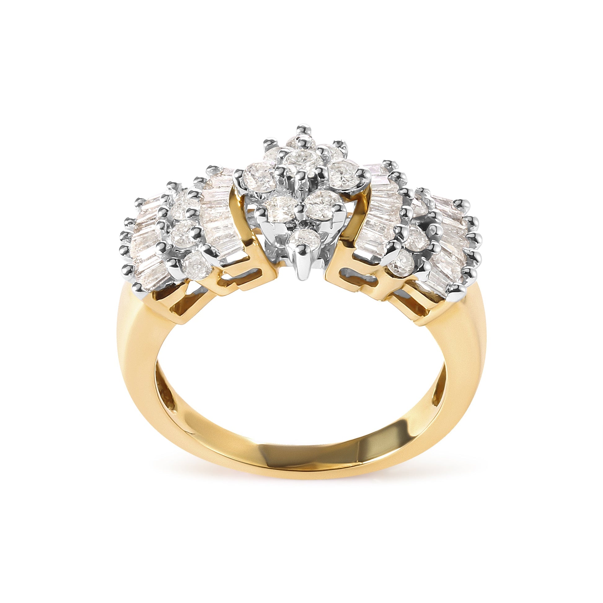 10K Yellow Gold 1.00 Cttw Diamond Starburst Ring Band (H-I Color, I1-I2 Clarity) - Ring Size 7 Bids.com