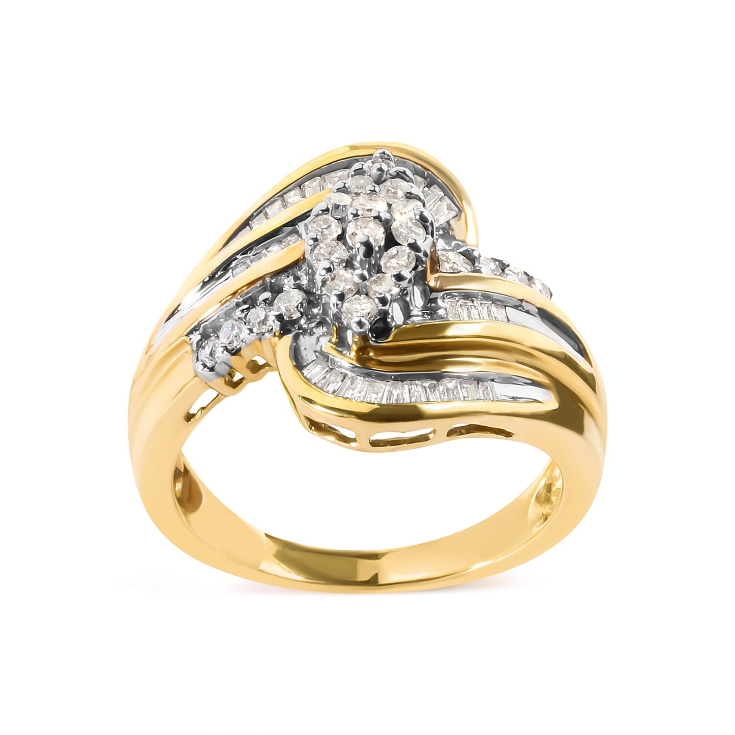 10K Yellow Gold 1/2 Cttw Diamond Pear Cluster and Swirl Ring (H-I Color, I1-I2 Clarity) - Ring Size 7 Bids.com