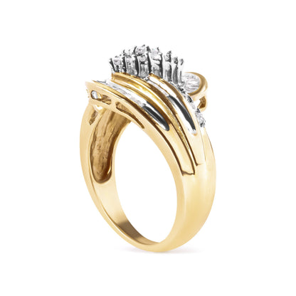 10K Yellow Gold 1/2 Cttw Diamond Pear Cluster and Swirl Ring (H-I Color, I1-I2 Clarity) - Ring Size 7 Bids.com