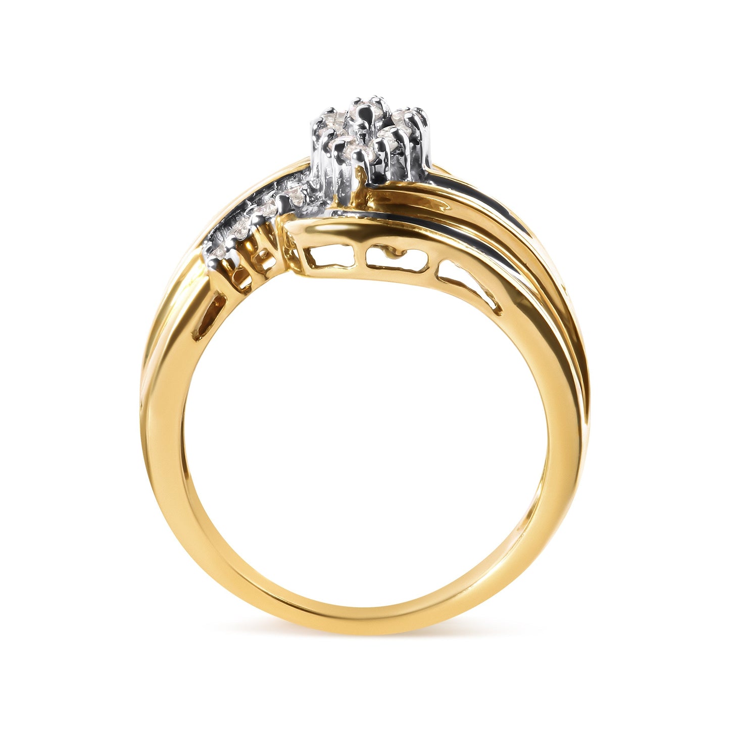 10K Yellow Gold 1/2 Cttw Diamond Pear Cluster and Swirl Ring (H-I Color, I1-I2 Clarity) - Ring Size 7 Bids.com