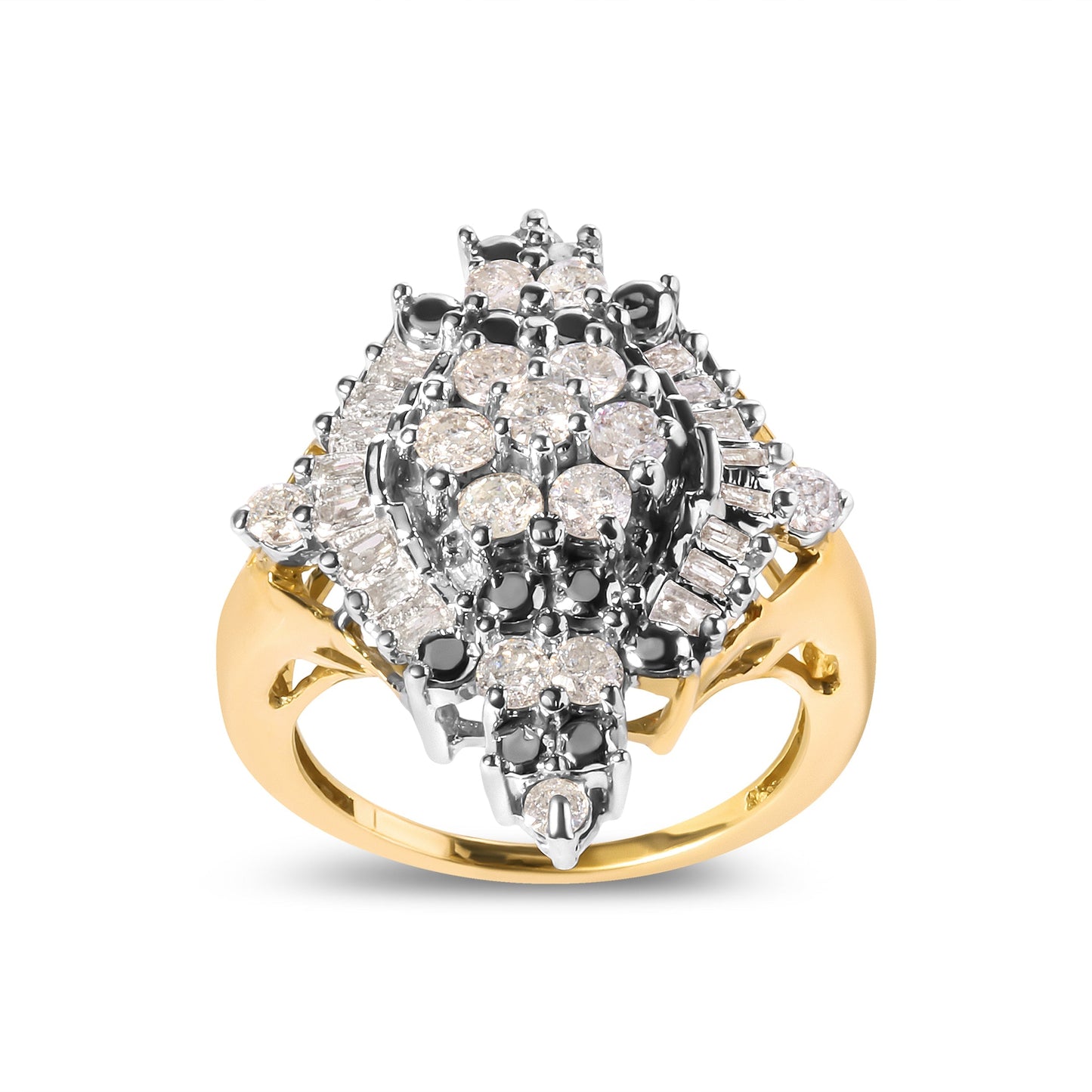 10K Yellow Gold 1 Cttw Round and Baguette cut Diamond Cluster and Rhombus Halo Ring (H-I Color, I1-I2 Clarity) - Ring Size 7 Bids.com